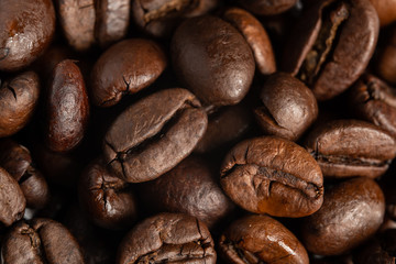 close up de granos de café con iluminación de estudio