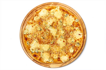 Pizza isolated on a white background. Top view