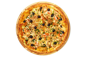Pizza isolated on a white background. Top view