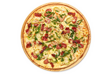 Pizza isolated on a white background. Top view