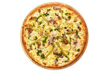 Pizza isolated on a white background. Top view