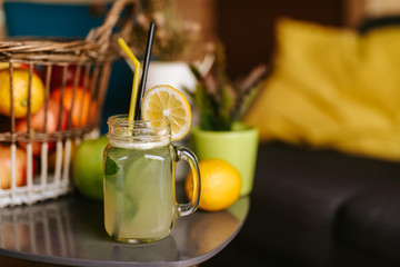 Close up of refreshing lemonade on the table
