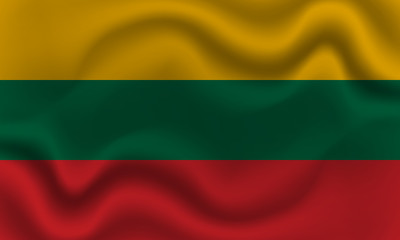 Obraz premium national flag of Lithuania on wavy cotton fabric. Realistic vector illustration.