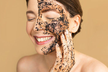 Beautiful Woman Model Posing With Face Scrub