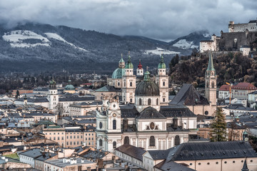 Fototapeta na wymiar City skyline of Salzburg old town skyline with view of Salzburg Cathedral in Austria