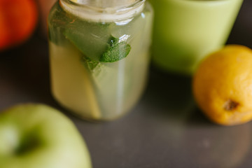 Close up of refreshing lemonade on the table