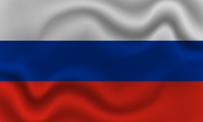 national flag of Russia on wavy cotton fabric. Realistic vector illustration.