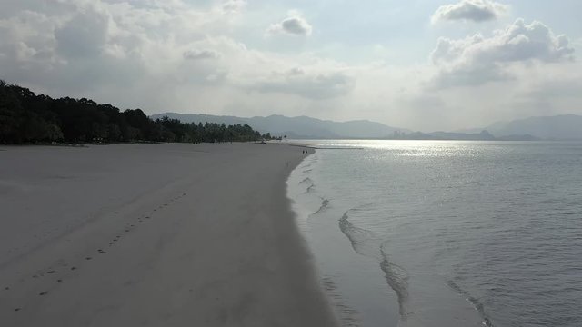 Langkawi Malaysia beautiful flight on a drone. Sea, sand, palm trees, ocean, mountains, a beautiful view.