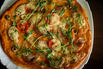 Piece of pizza. Cooking at home.