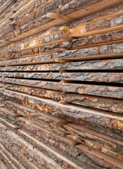 Wooden planks. Air-drying timber stack.