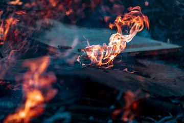 Hot fire on the blue background