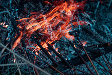 Hot fire on the blue background