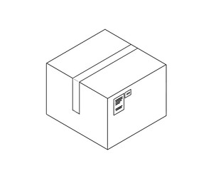 Illustration isolated postal parcel delivery box , warehouse, on white background simple lines 