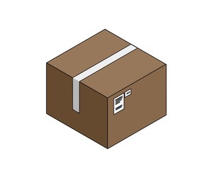 Postal parcel isolated delivery box , warehouse, on white background simple lines 