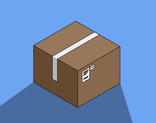 isolated delivery box , warehouse, on blue background simple lines 