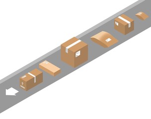 Postal parcel, delivery box in warehouse, on white background simple lines