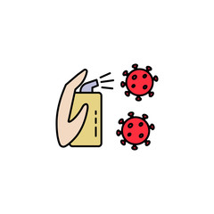 Hand with antiseptic in a bottle and desinfictant liquid kills germs and viruses