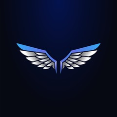 elegance Angel wings icon stock clipart vector illustration design , realistic blue and white wing vector element design logo , Pair of spread out eagle bird or angel wings