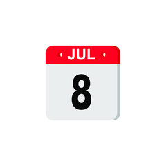 Icon calendar day 8 July, summer days of the year on a white background. Vector illustration. EPS 10.