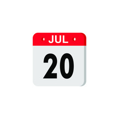 Icon calendar day 20 July, summer days of the year on a white background. Vector illustration. EPS 10.