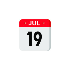 Icon calendar day 19 July, summer days of the year on a white background. Vector illustration. EPS 10.