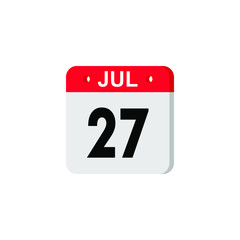 Icon calendar day 27 July, summer days of the year on a white background. Vector illustration. EPS 10.