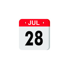 Icon calendar day 28 July, summer days of the year on a white background. Vector illustration. EPS 10.