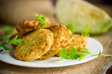 vegetable vegetarian fried cabbage pancakes in a plate