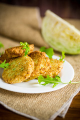 vegetable vegetarian fried cabbage pancakes in a plate