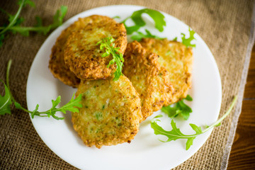 vegetable vegetarian fried cabbage pancakes in a plate