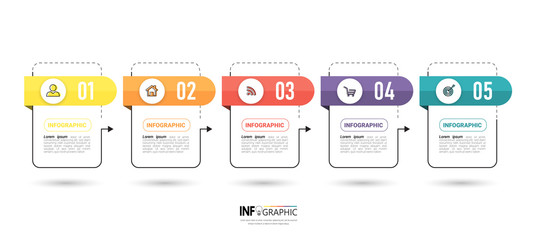Timeline Infographics design template, linear concept with 5 steps	
