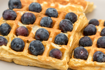 Blueberry waffles. Close up of a vegetarian superfood.