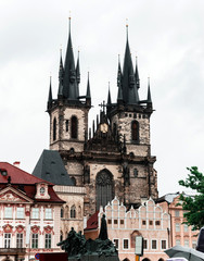 Fototapeta premium Old Town square with Tyn Church in Prague, Czech Republic.