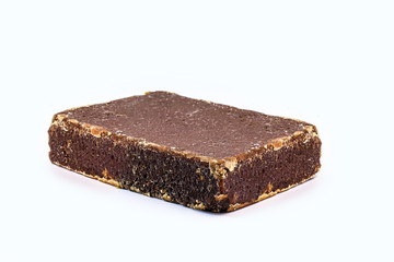 sugar candies, broken into pieces, various flavors. Brazilian rapadura, sweet from the northeast of the country. Isolated white background.