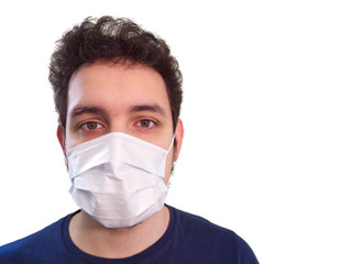 Portrait of a man wearing a medical protective face mask against coronavirus