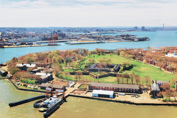 Fototapeta na wymiar Aerial view from helicopter on Governors Island