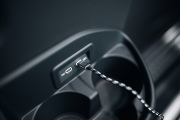 Charger plug phone at the comfortable vip car	