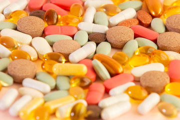 Fototapeta na wymiar Many colorful pills and tablets.Close up
