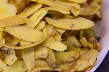 Close up of a couple of potato peelings