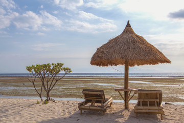 The beautiful ocean coast of Gili Trawangan island, Bali, Indonesia.