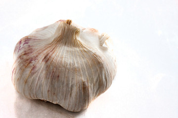 Whole garlic clove on white background