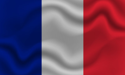 national flag of France on wavy cotton fabric. Realistic vector illustration.