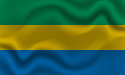 national flag of Gabon on wavy cotton fabric. Realistic vector illustration.