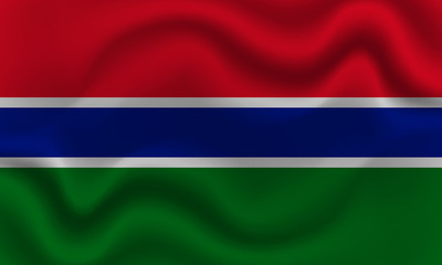 national flag of Gambia on wavy cotton fabric. Realistic vector illustration.
