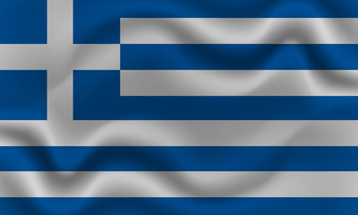 national flag of Greece on wavy cotton fabric. Realistic vector illustration.