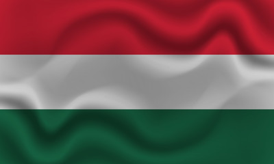Obraz premium national flag of Hungary on wavy cotton fabric. Realistic vector illustration.