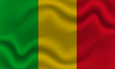 national flag of Mali on wavy cotton fabric. Realistic vector illustration.