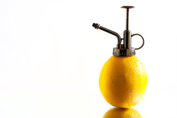 Orange with sprayer head attached to it