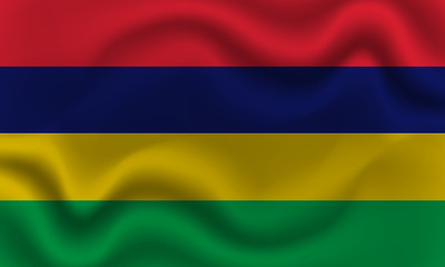 Fototapeta premium national flag of Mauritius on wavy cotton fabric. Realistic vector illustration.