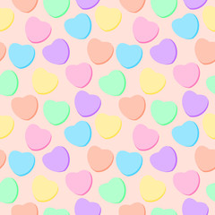 Fototapeta na wymiar Candy Hearts Seamless Pattern - Pastel rainbow conversation heart candy design for Valentine's Day 